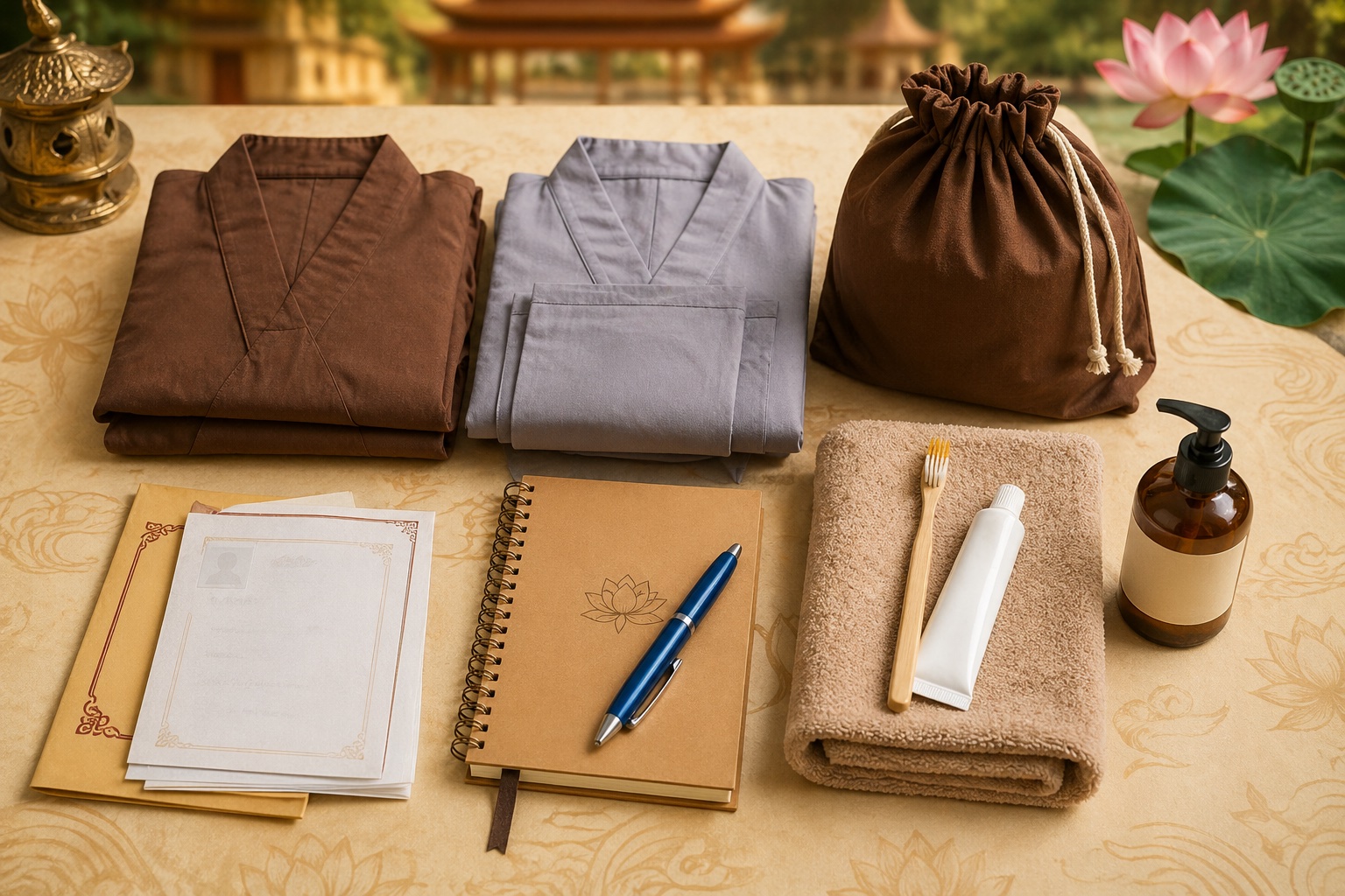 Minh họa các vật dụng cần mang theo khóa tu